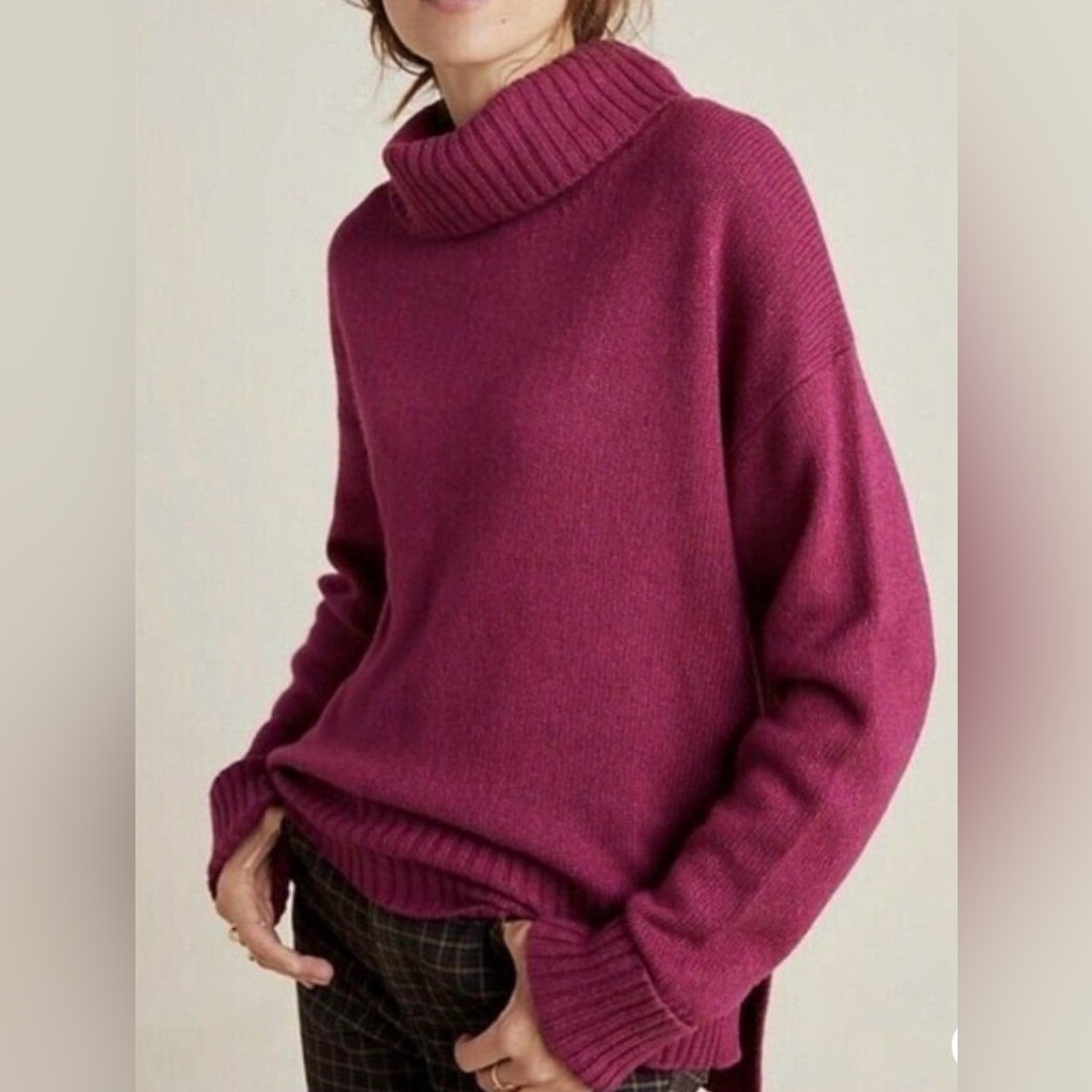 Anthropologie Blair Turtleneck Sweater Knit Long Sleeve Wool Blend Magenta Sz L